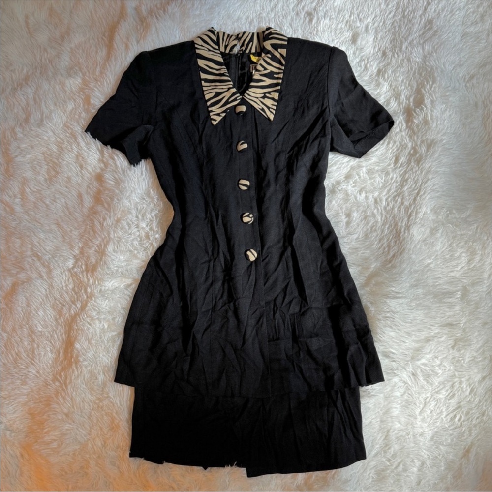 🐆 Vintage 90s Taurus Zebra Collar Mini Dress